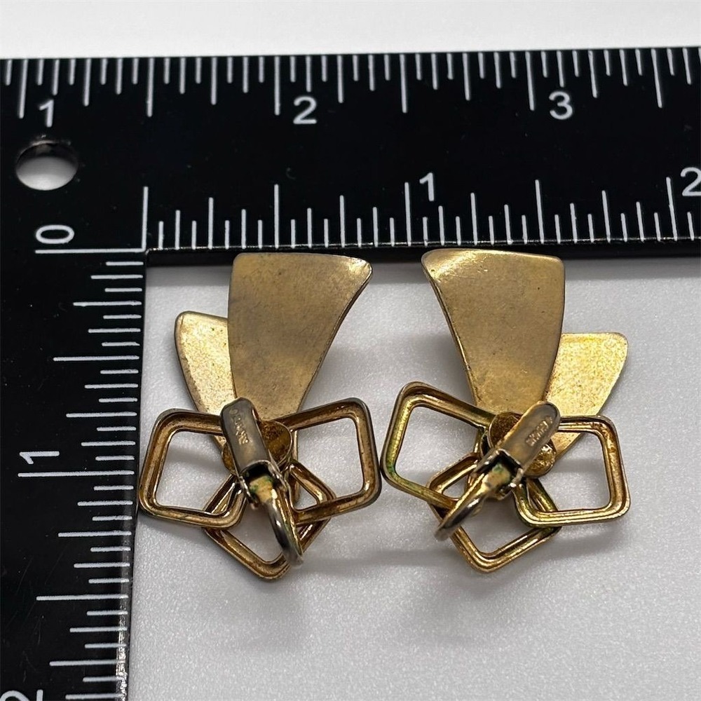 Emmons Earrings Women Gold Tone Geometric Clip On Textured Modern Statement - Picture 3 of 6